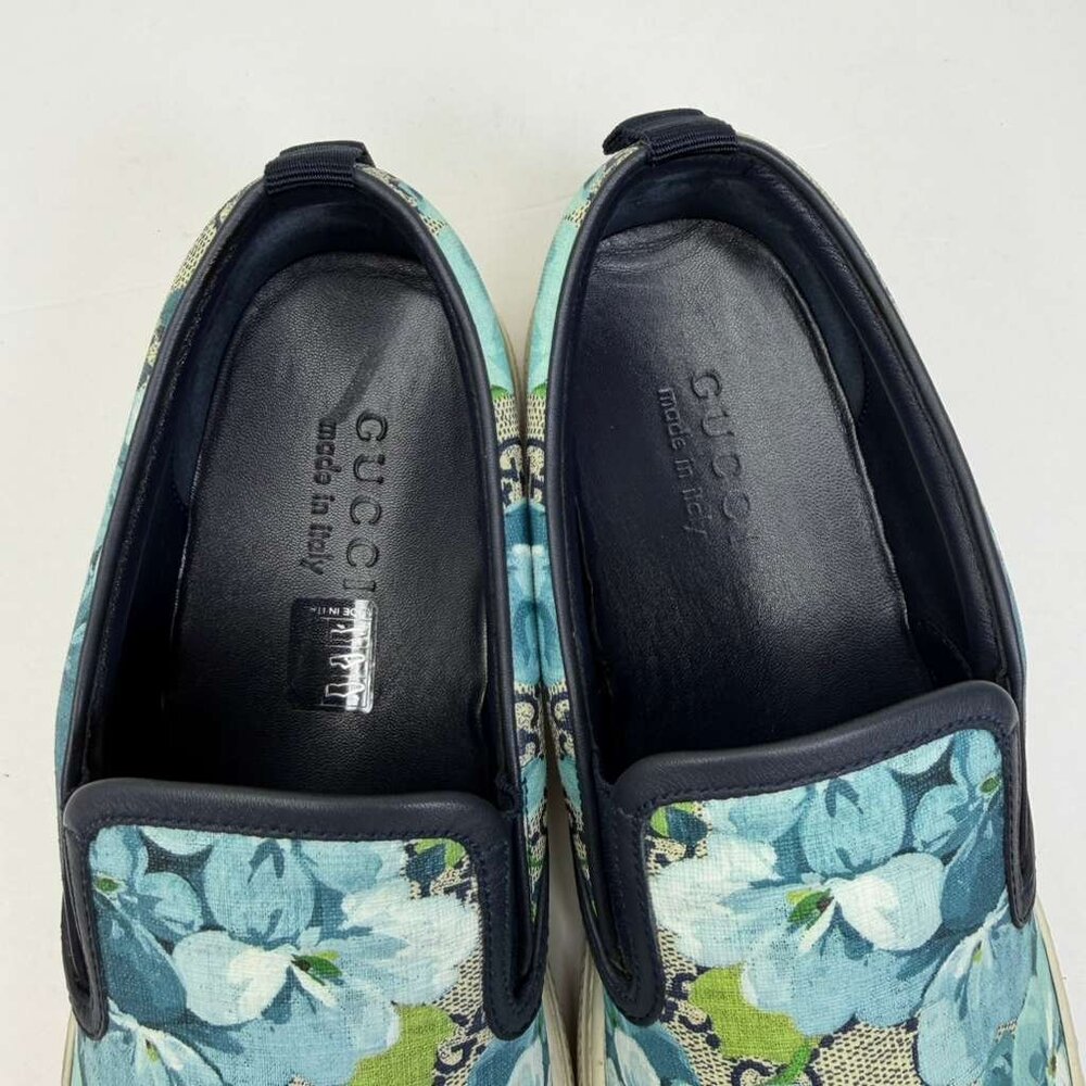 Mens Gucci Sneakers/GG Blooms/Broola/Slip-on/PVC Canvas Blue Floral Pattern - Picture 7 of 10